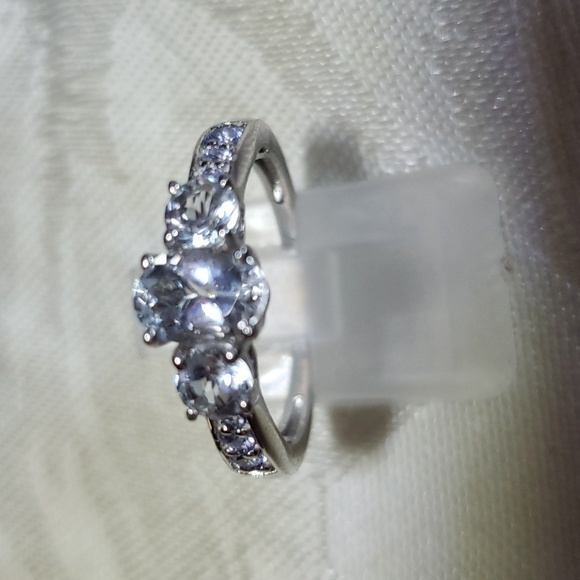 D'joy Jewelry - Goshenite & Tanzanite 3 Stone  Ring in Sterling Silver 1.25 ctw Authentic